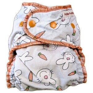 Piddle Poddles Cloth Diaper One Size All In Two Snap Bunny Carrot Print WAHM